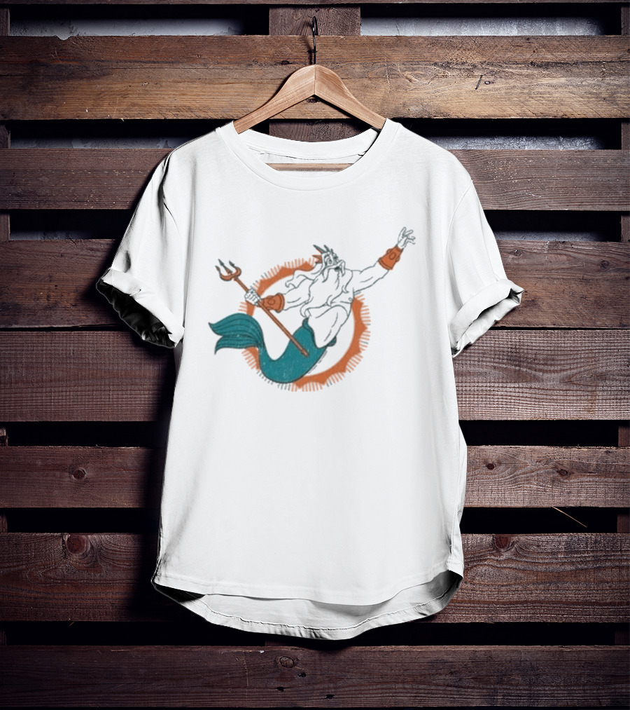 Miami Dolphins King Triton Pose With Trident And Aqua Tail T-Shirt