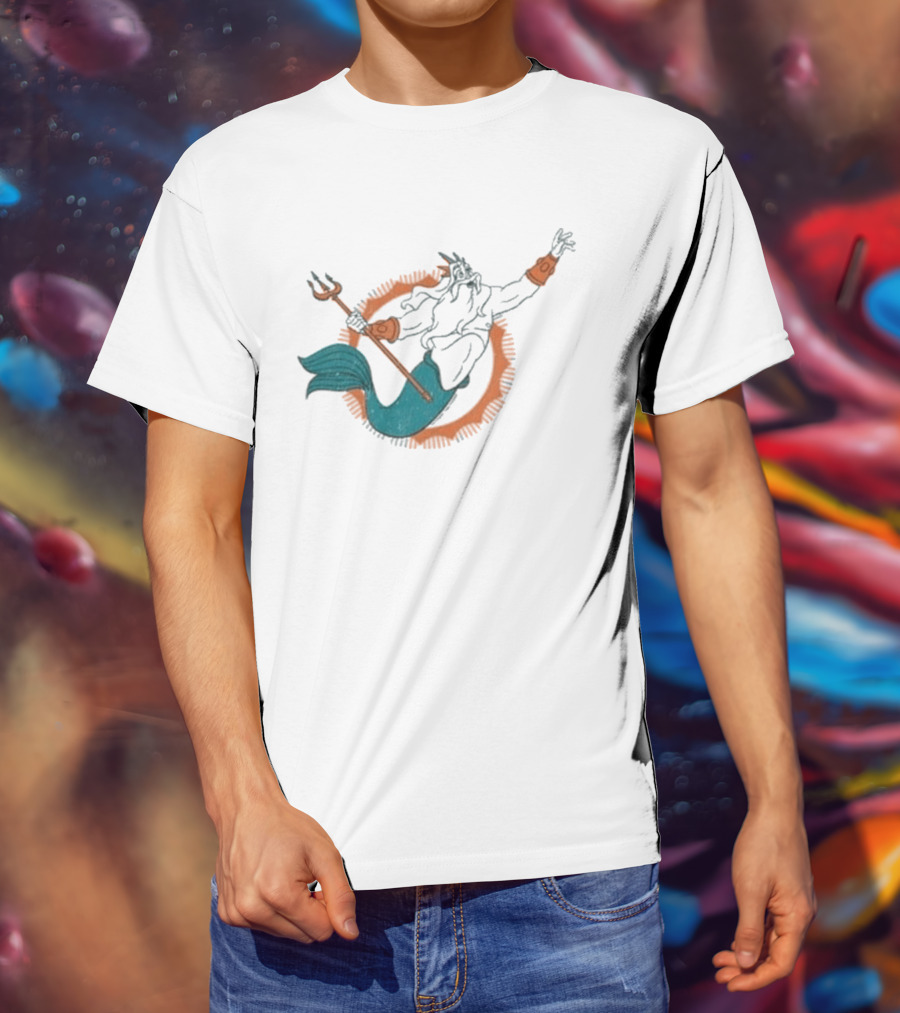 Miami Dolphins King Triton Pose With Trident And Aqua Tail T-Shirt