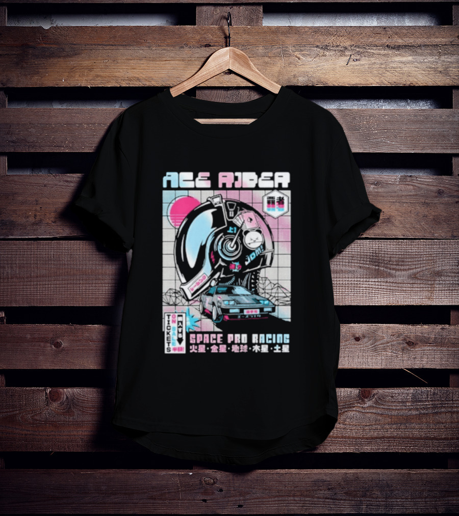 Ace Rider Space Pro Racing Cyberpunk Aesthetic Neon Retro Car T-Shirt