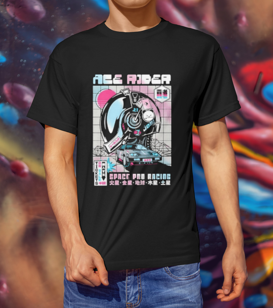 Ace Rider Space Pro Racing Cyberpunk Aesthetic Neon Retro Car T-Shirt