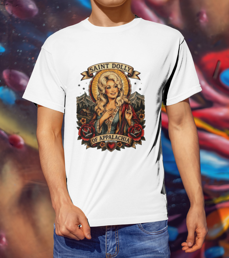 Saint Dolly Of Appalachia Iconic Tribute With Roses And Mountains T-Shirt