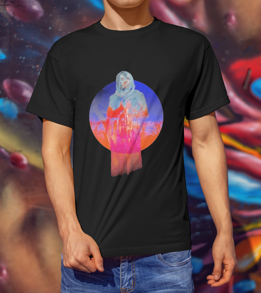 Hot Spot Eclipse Surreal Mystical Figure Eerie Hooded Apparition In Vibrant Color Spectrum T-Shirt