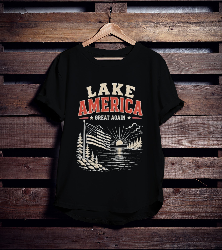 Lake America Great Again With Sunset And Flag Scene T-Shirt
