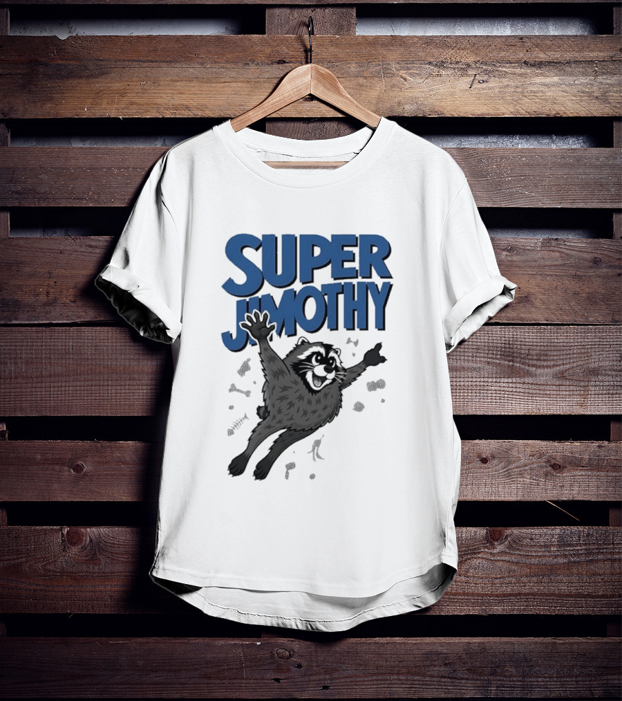 Super Jimothy Leaping Raccoon Playful Adventure T-Shirt