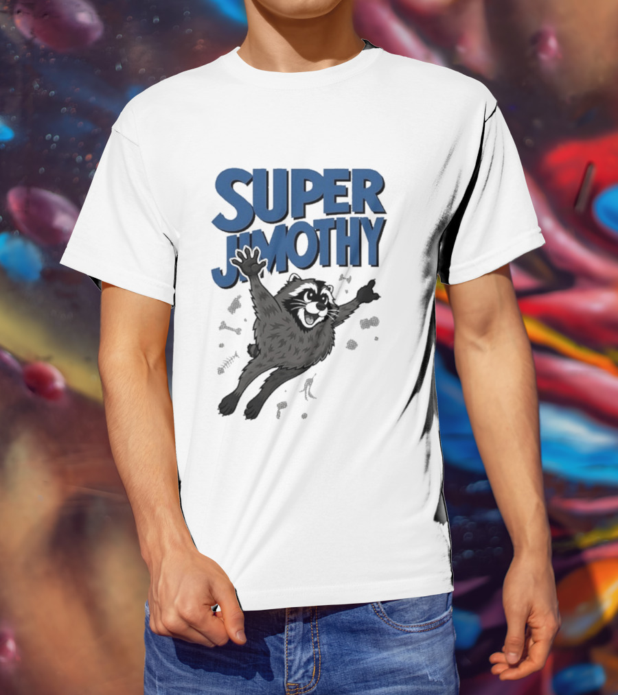 Super Jimothy Leaping Raccoon Playful Adventure T-Shirt