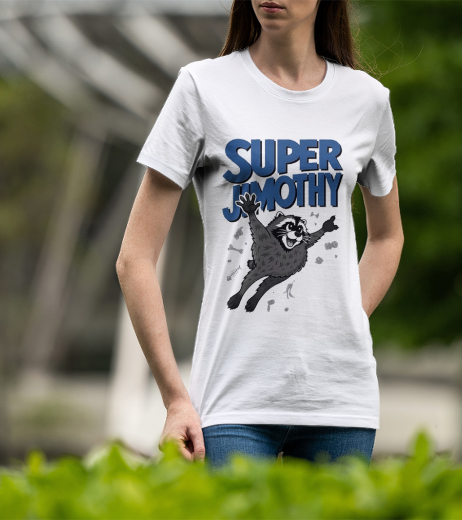 Super Jimothy Leaping Raccoon Playful Adventure T-Shirt