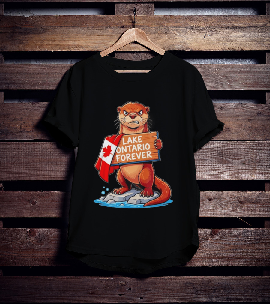 Lake Ontario Forever Otter Canada Flag Rugged Rock Scene T-Shirt