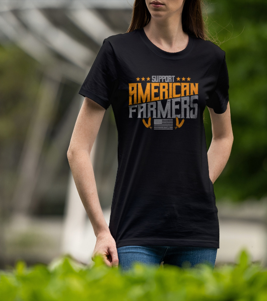Support American Farmers Onyx Flag Stars And Tractor Wheels T-Shirt