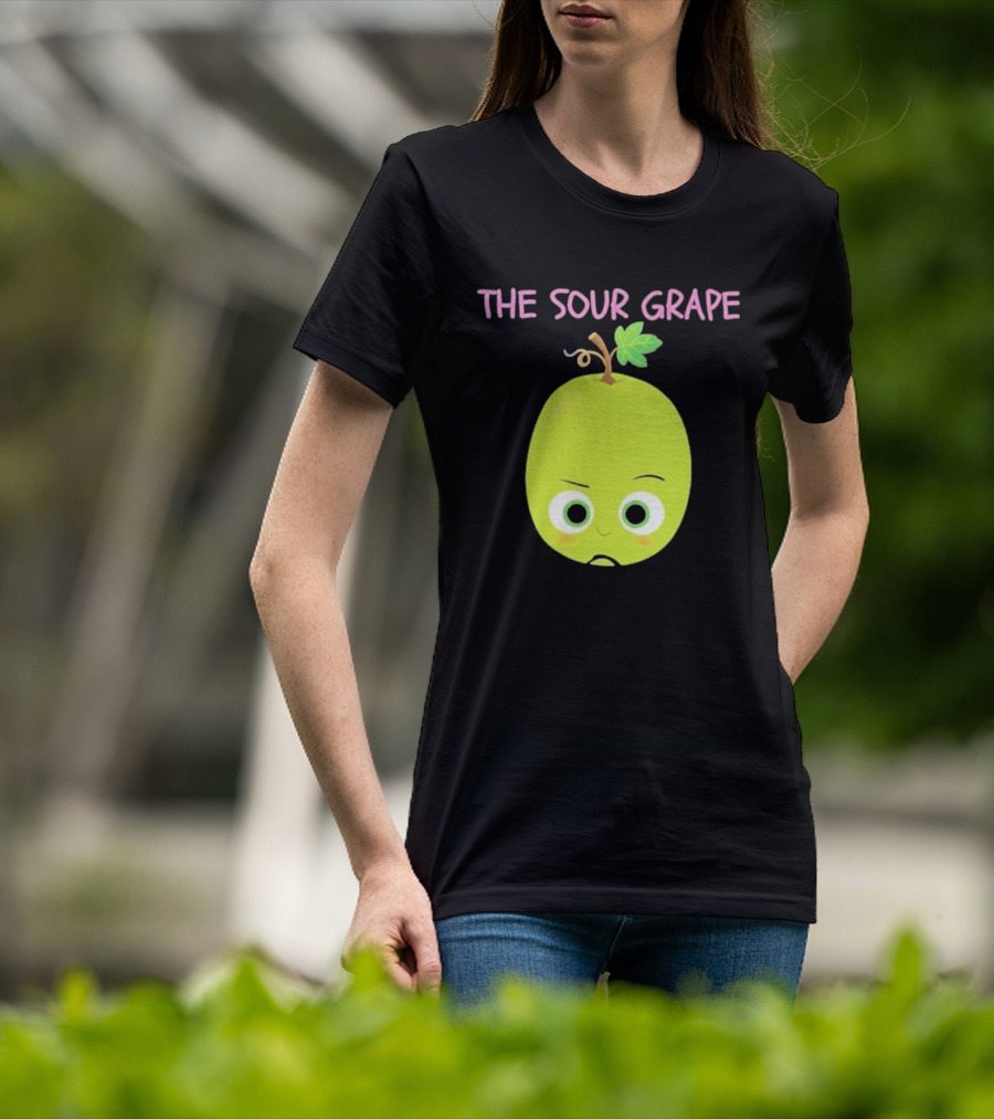 The Sour Grape Cute Green Fruit Character With Leaf And Stem Expression T-Shirt