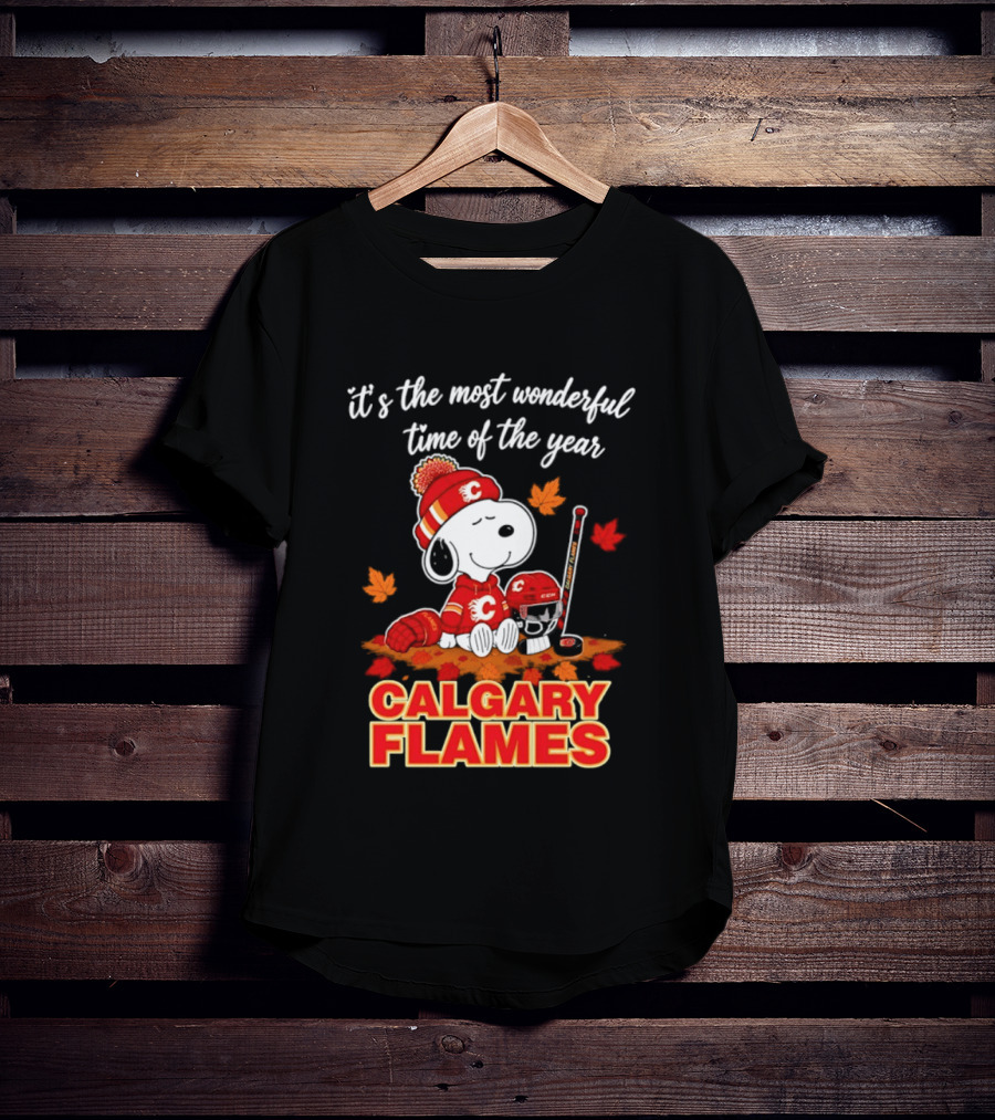 Calgary Flames Snoopy It's The Most Wonderful Time Of The Year T-Shirt