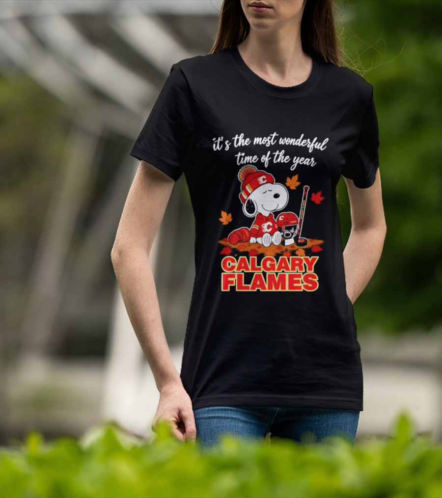 Calgary Flames Snoopy It's The Most Wonderful Time Of The Year T-Shirt