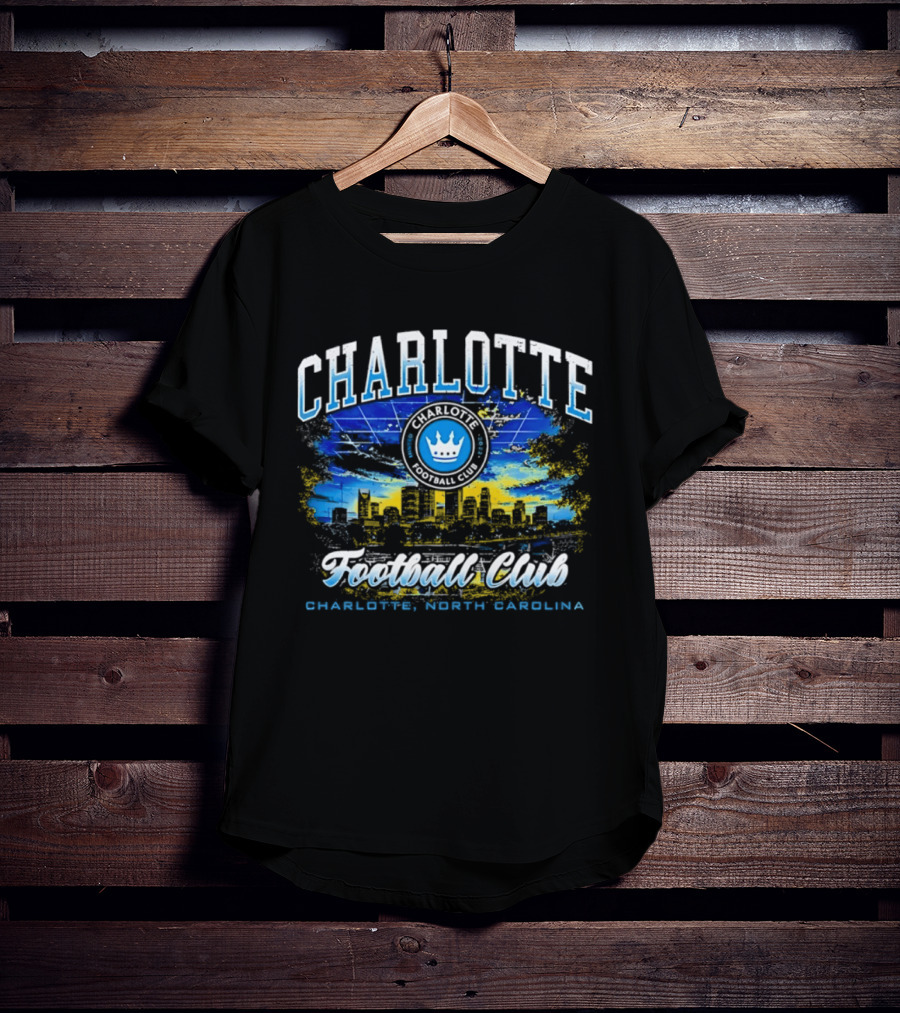 Charlotte Football Club Skyline Charlotte North Carolina Crown T-Shirt