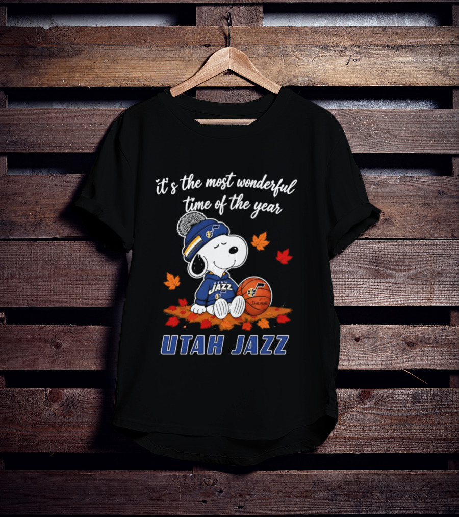 Utah Jazz Snoopy Halloween 2026 It's The Most Wonderful Time Of The Year Basketball Fan Leaves T-Shirt