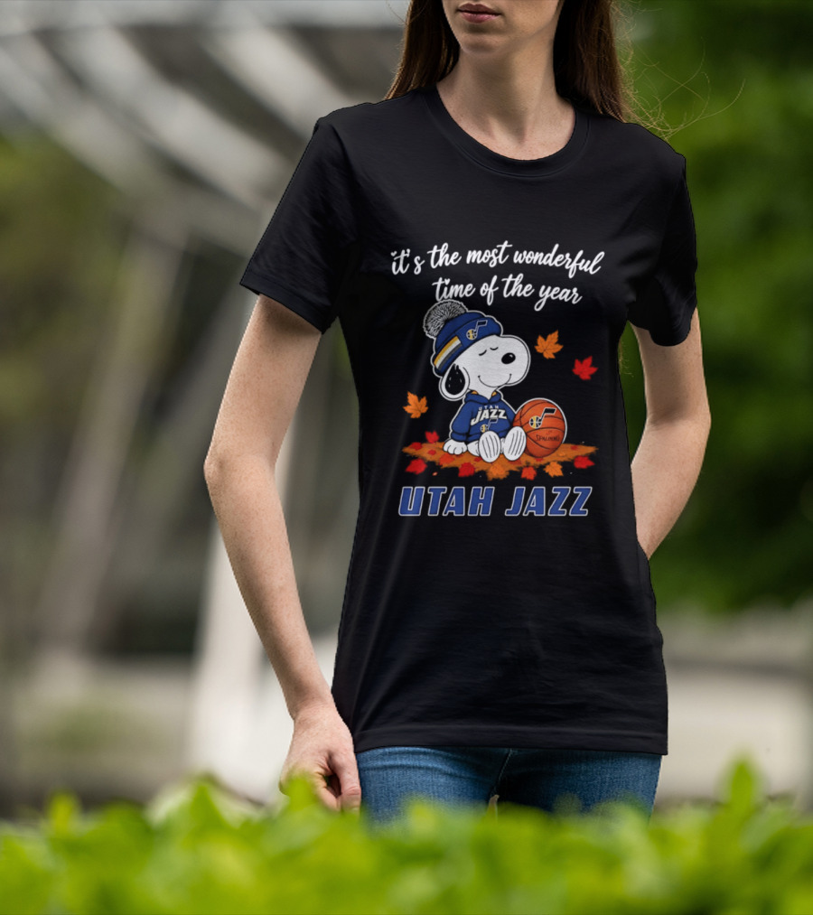 Utah Jazz Snoopy Halloween 2026 It's The Most Wonderful Time Of The Year Basketball Fan Leaves T-Shirt