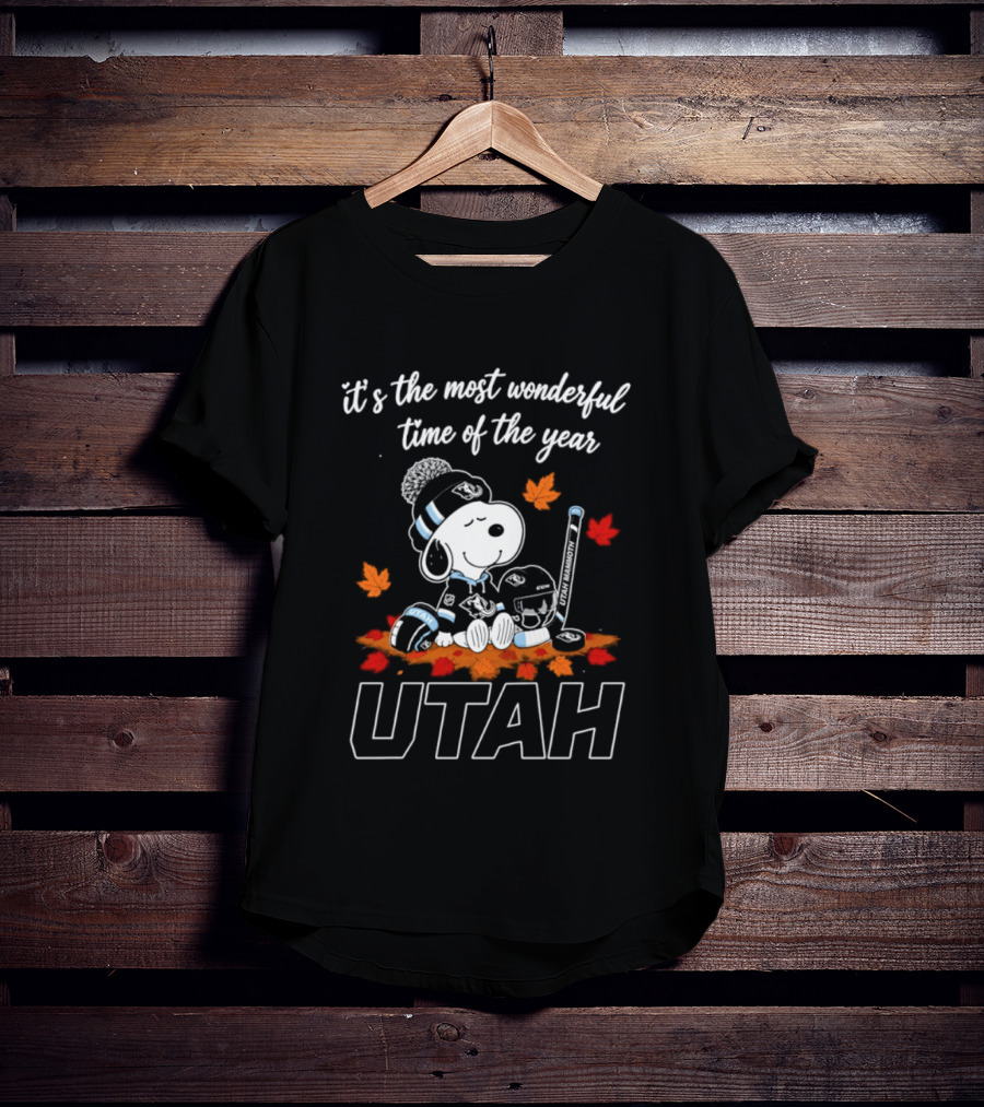 It's The Most Wonderful Time Of The Year Utah Snoopy Hockey Autumn Leaves T-Shirt