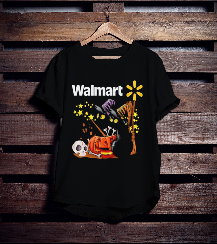 Walmart Halloween 2026 Black Cats With Witch Hats Pumpkin Skull And Stars T-Shirt