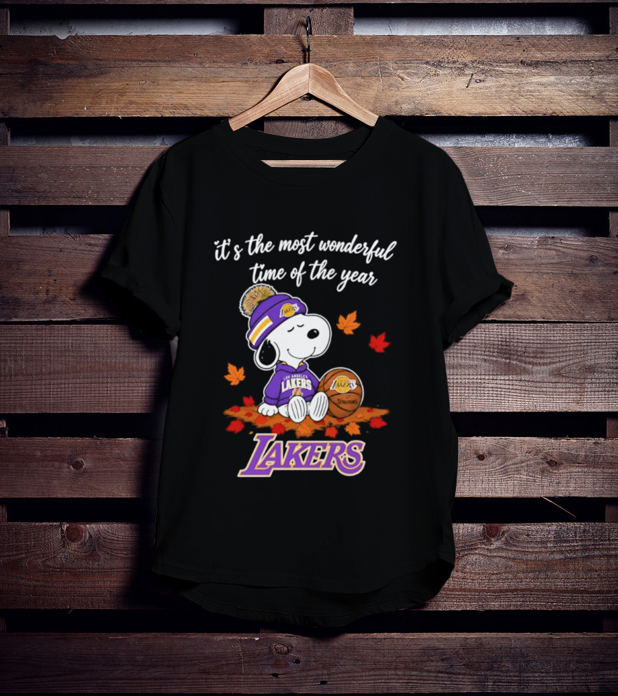 Los Angeles Lakers Snoopy Halloween 2026 It's The Most Wonderful Time Of The Year Peanuts Basketball Fall Leaves T-Shirt