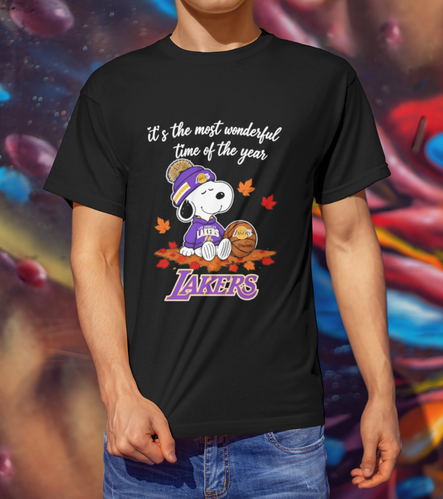 Los Angeles Lakers Snoopy Halloween 2026 It's The Most Wonderful Time Of The Year Peanuts Basketball Fall Leaves T-Shirt