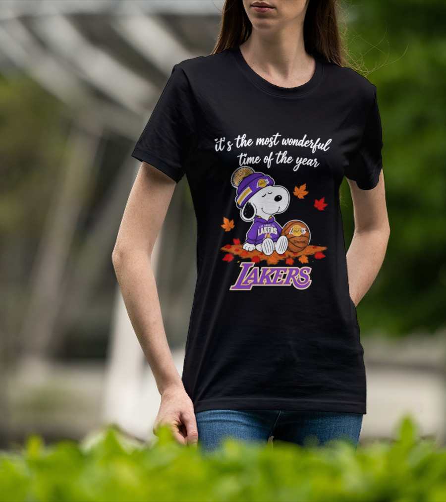 Los Angeles Lakers Snoopy Halloween 2026 It's The Most Wonderful Time Of The Year Peanuts Basketball Fall Leaves T-Shirt