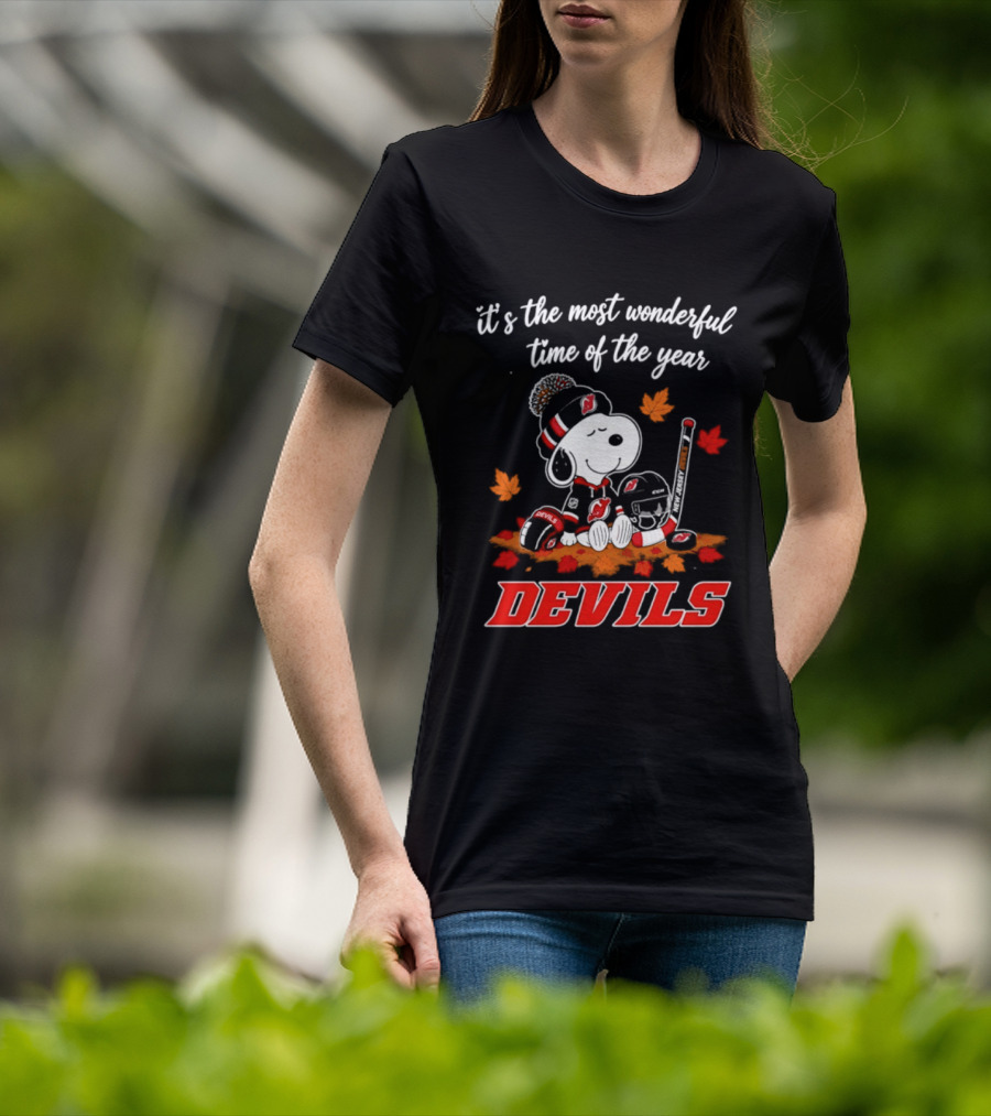 New Jersey Devils Snoopy Halloween 2026 It's The Most Wonderful Time Of The Year Hockey T-Shirt