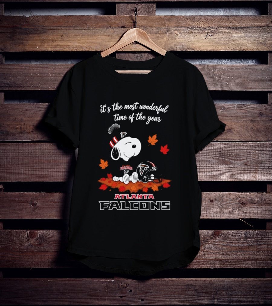 Atlanta Falcons Snoopy Fall Halloween 2026 Most Wonderful Time Of The Year Leaves T-Shirt