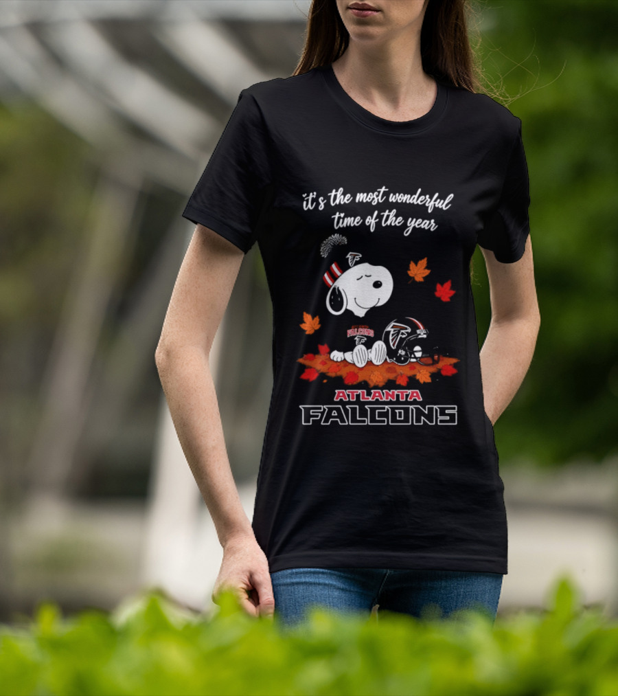 Atlanta Falcons Snoopy Fall Halloween 2026 Most Wonderful Time Of The Year Leaves T-Shirt