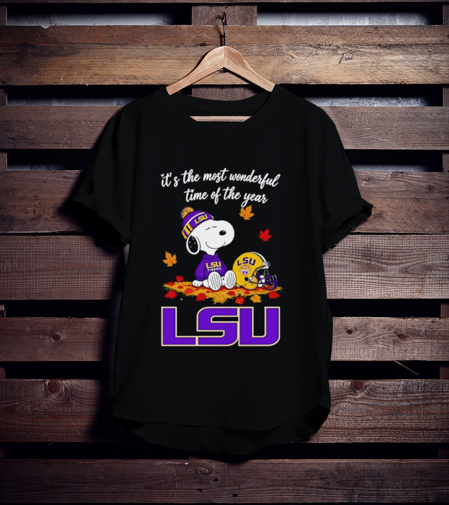LSU Tigers Snoopy Wonderful Time Football Fall Leaves 2026 T-Shirt