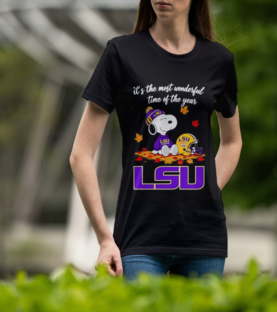 LSU Tigers Snoopy Wonderful Time Football Fall Leaves 2026 T-Shirt
