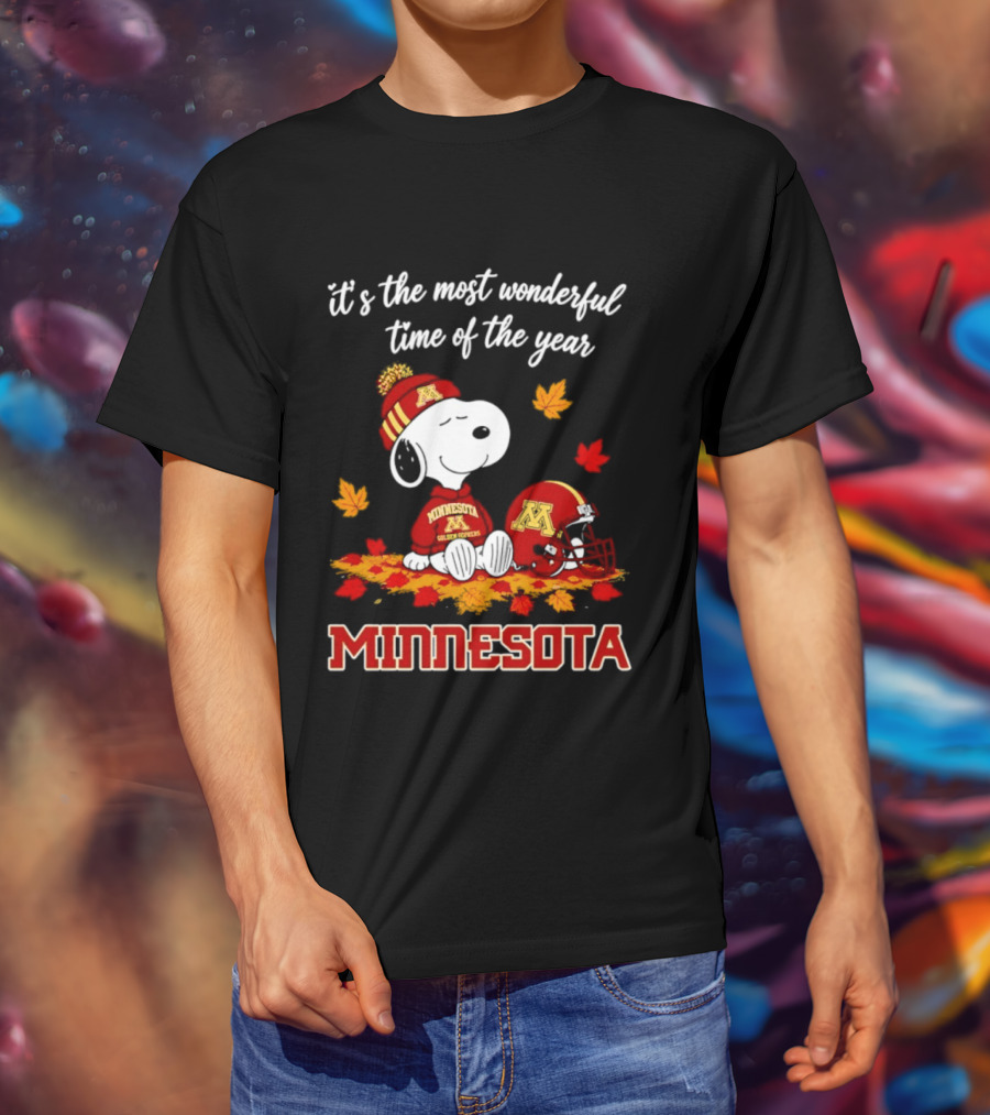 Minnesota Golden Gophers Snoopy Fall Autumn Leaves It's The Most Wonderful Time Of The Year T-Shirt