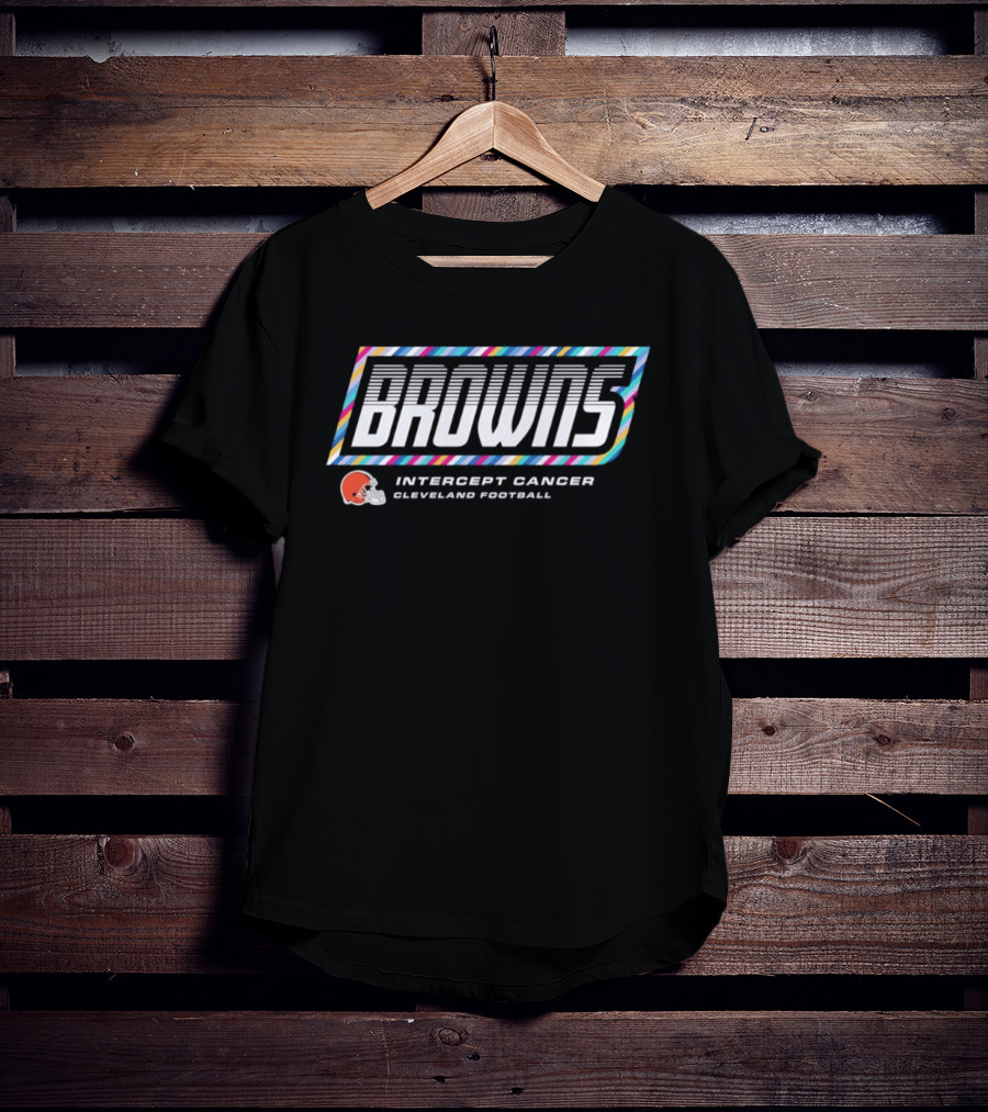 Cleveland Browns Intercept Cancer 2026 Crucial Catch Football Browns Helmet T-Shirt