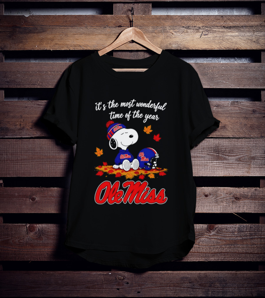 Ole Miss Snoopy It's The Most Wonderful Time Of The Year Fall Leaves T-Shirt