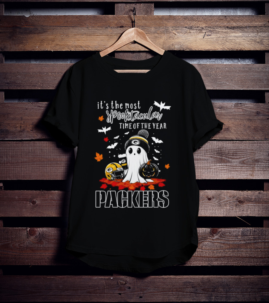 Packers Halloween Ghost Helmet It's The Most Spooktacular Time Of The Year T-Shirt