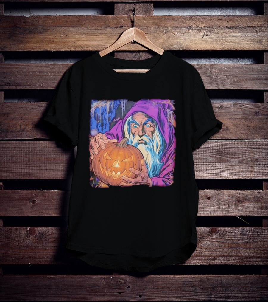 Pondering The Pumpkin Halloween Wizard With Jack O' Lantern 2026 T-Shirt