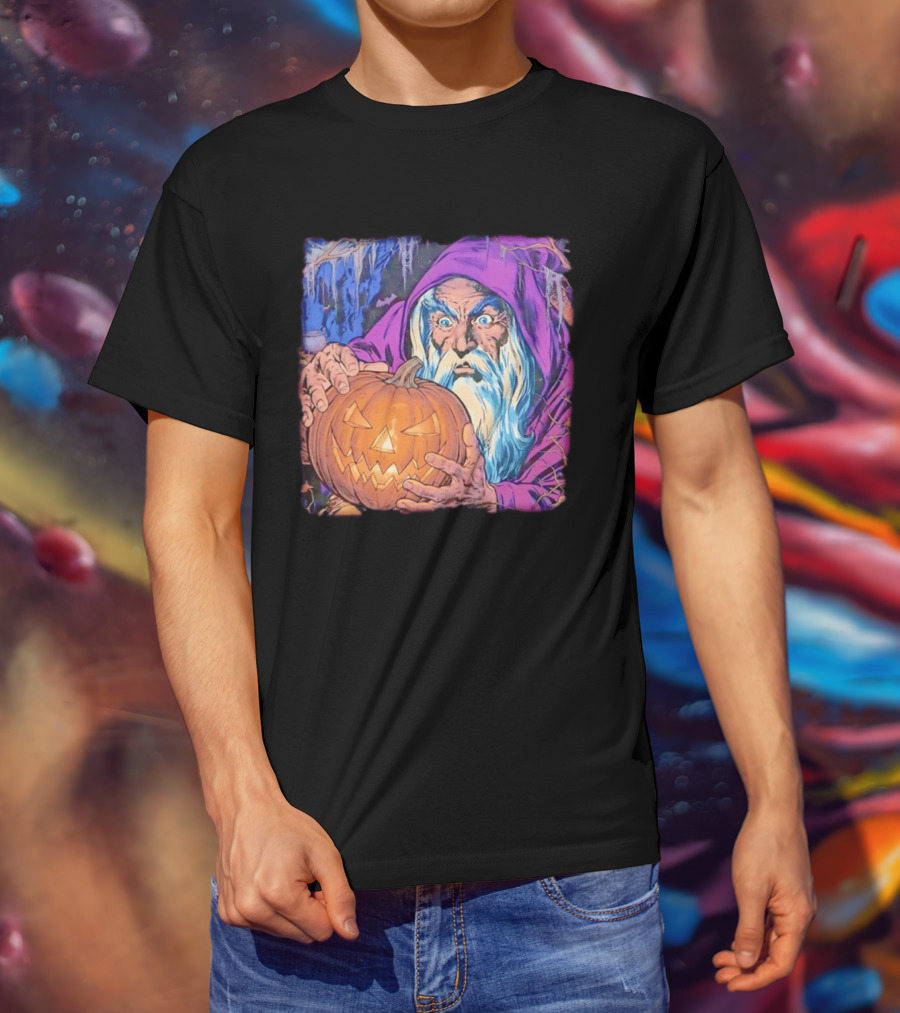 Pondering The Pumpkin Halloween Wizard With Jack O' Lantern 2026 T-Shirt