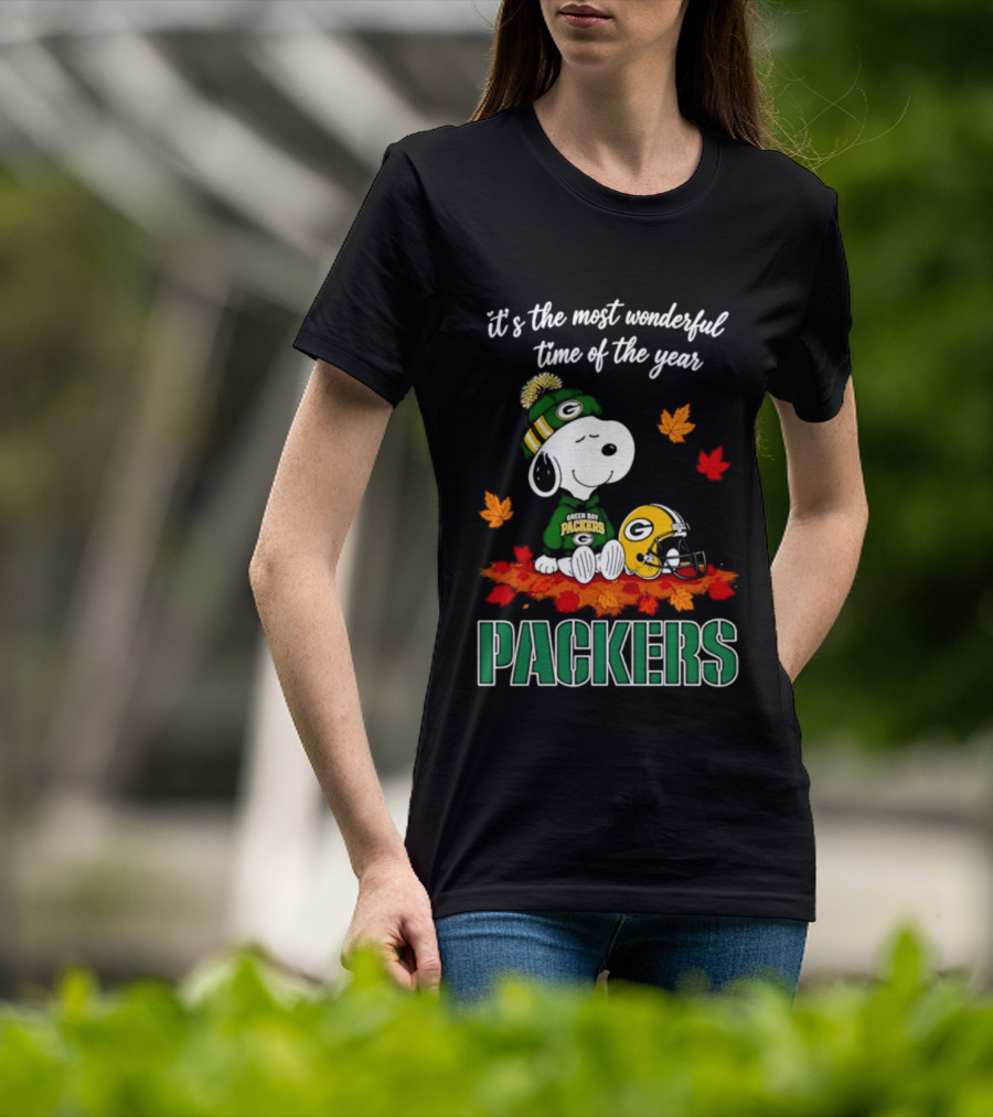 Packers Snoopy Fall Halloween 2026 Most Wonderful Time Of The Year T-Shirt