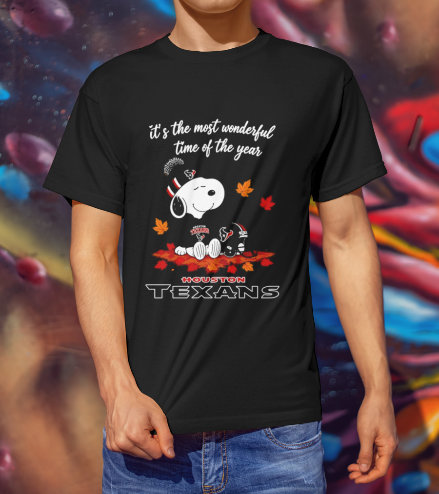Houston Texans Snoopy Fall Halloween 2026 Most Wonderful Time Of The Year T-Shirt