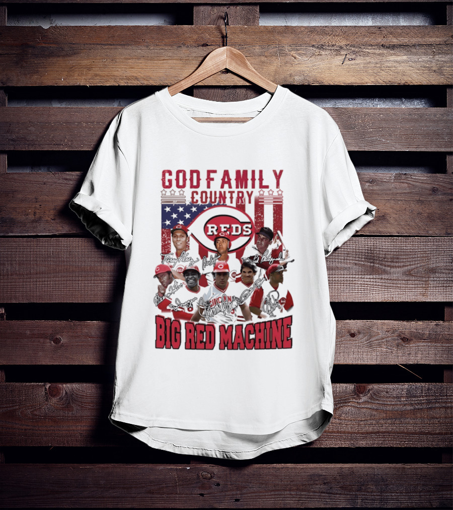 Cincinnati Reds God Family Country Big Red Machine Reds Signatures T-Shirt
