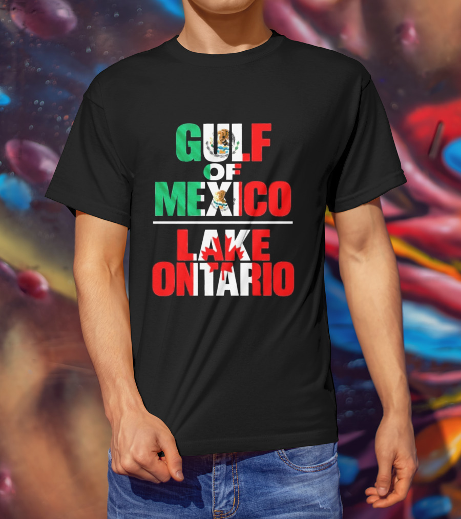 Gulf Of Mexico Lake Ontario Mexican Flag Canadian Maple Leaf Fusion T-Shirt