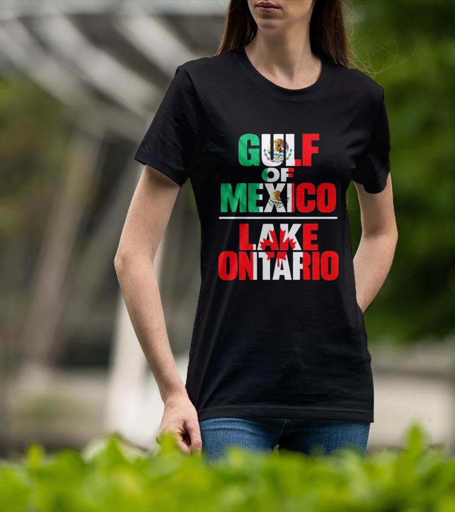 Gulf Of Mexico Lake Ontario Mexican Flag Canadian Maple Leaf Fusion T-Shirt