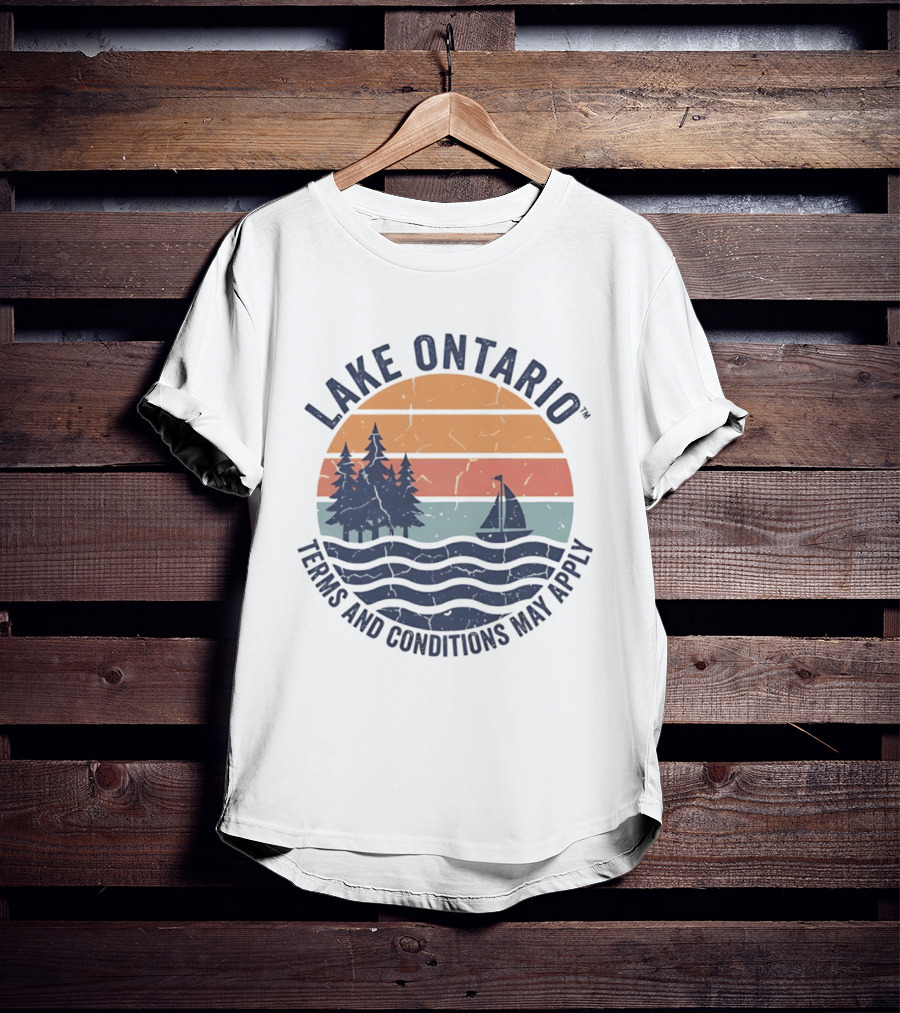 Lake Ontario Terms And Conditions May Apply Sunset Scene With Sailboat And Trees T-Shirt