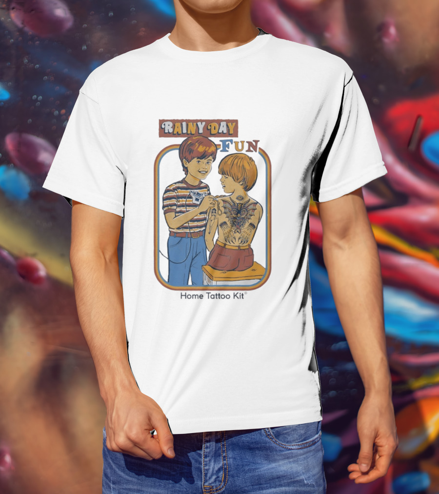 Rainy Day Fun Home Tattoo Kit Retro Style Boys With Tattoos T-Shirt