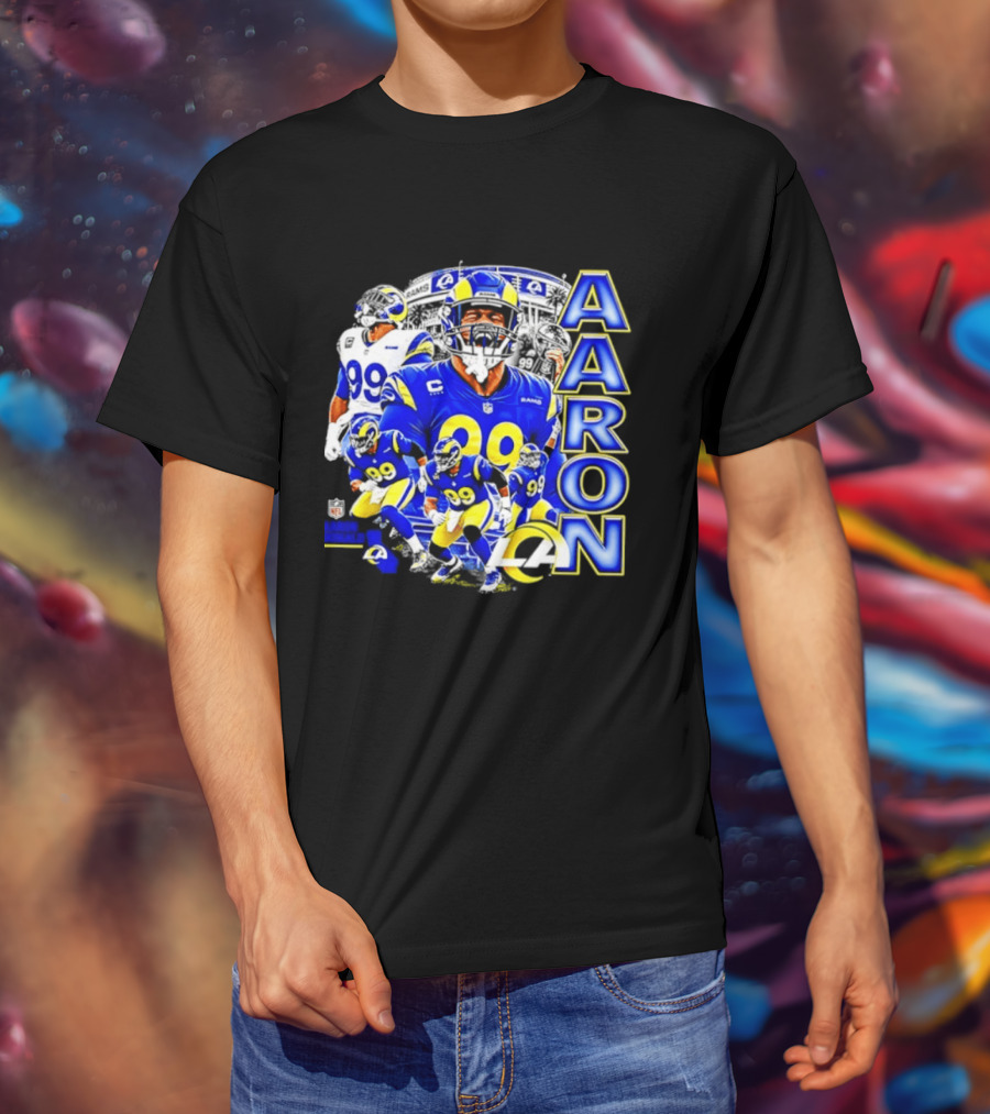 Aaron Donald Los Angeles Rams 99 Blue Collage 90s Bootleg T-Shirt