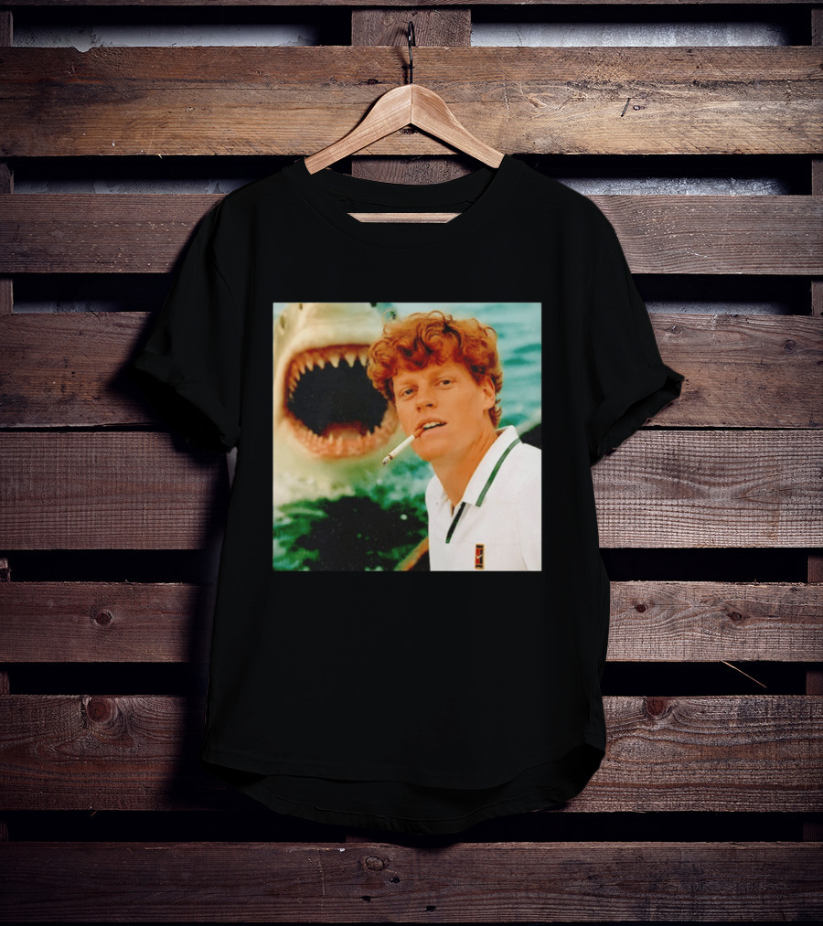 Jannik Sinner Smoking With Jaws Shark Behind T-Shirt
