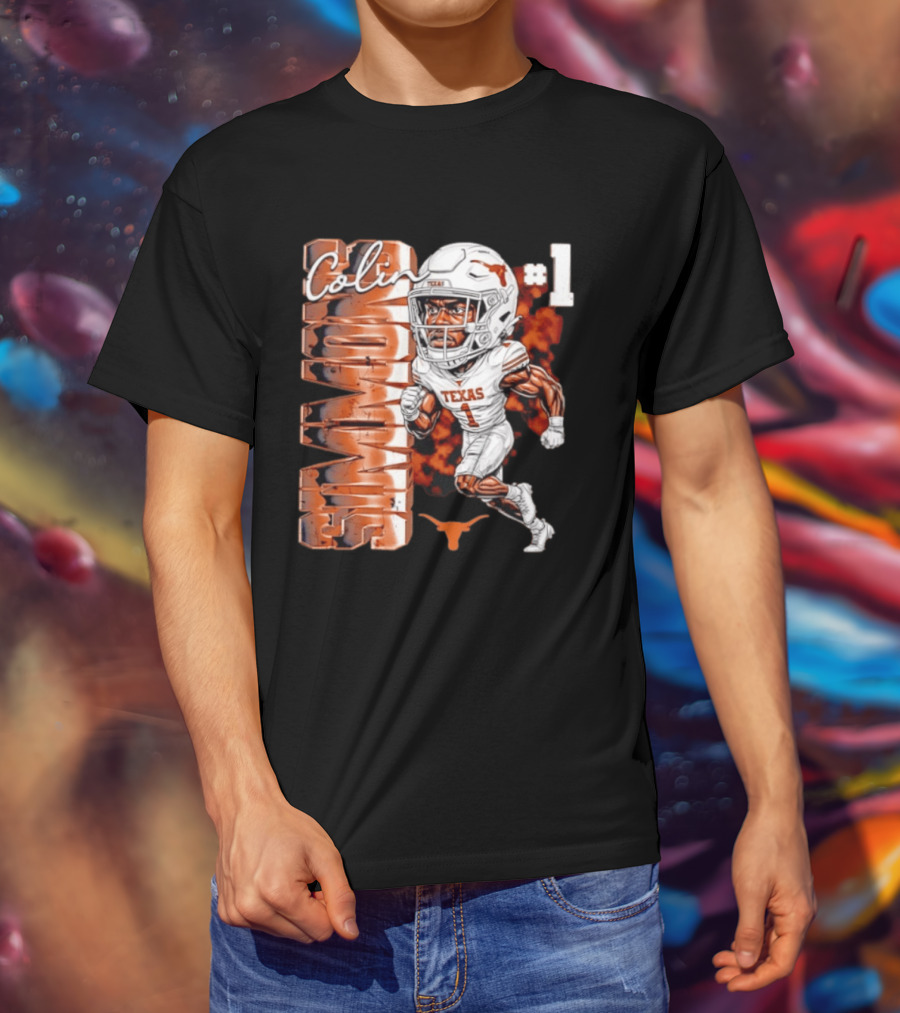 Colin Simmons #1 Texas Longhorns Football Caricature T-Shirt