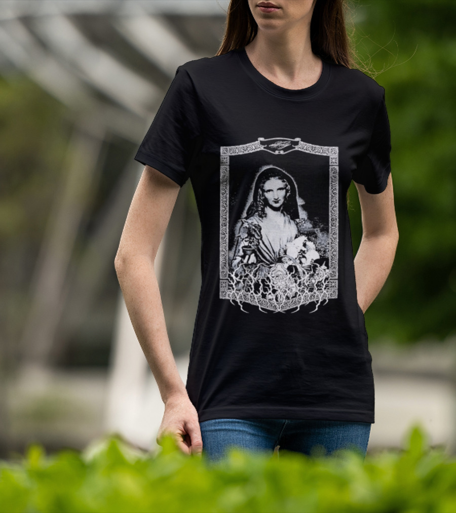 Cursed Black Metal Gothic Dark Saintly Figure With Floral Skull Motif T-Shirt