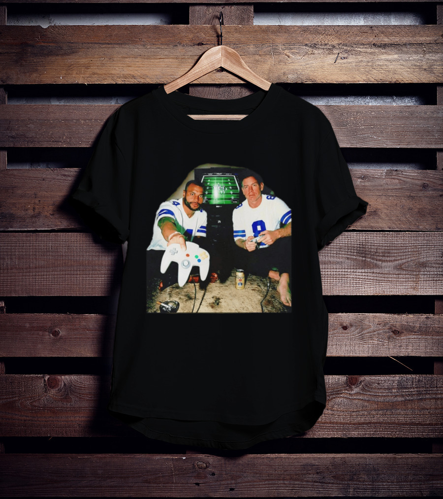 Dak Prescott Troy Aikman Dallas Cowboys Retro Gaming Session T-Shirt