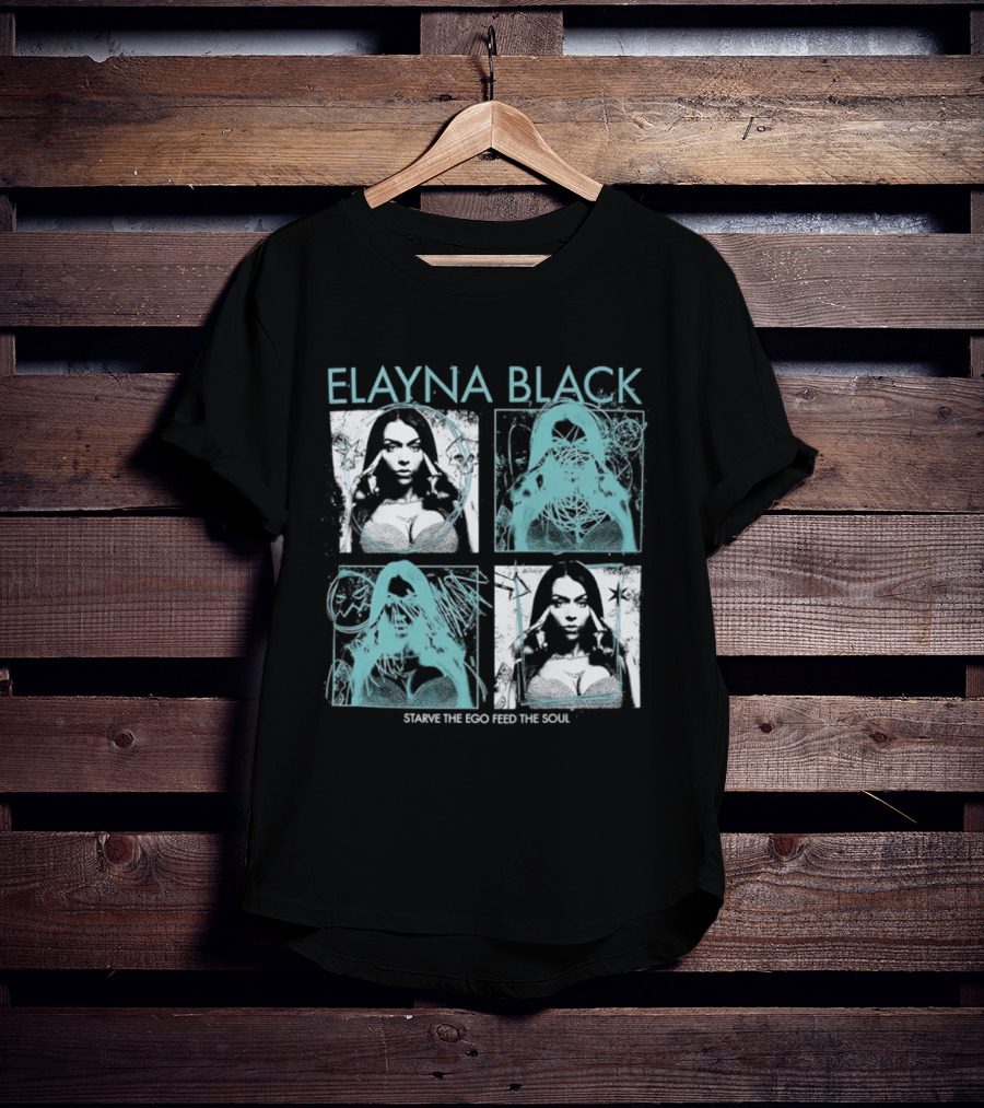 Elayna Black Starve The Ego Feed The Soul Portrait Grid T-Shirt