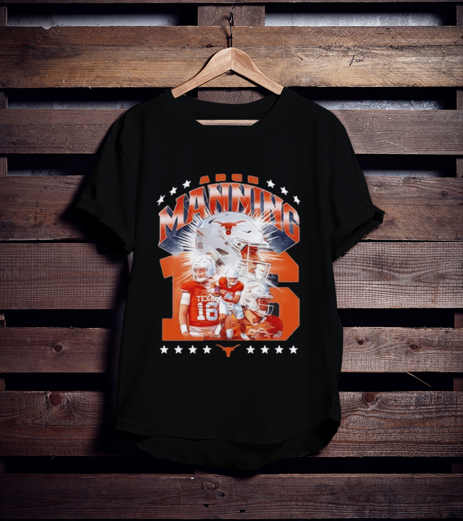 Texas Longhorns Arch Manning NCAA Football Collage Star Player Number 16 T-Shirt