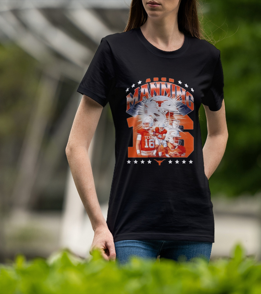 Texas Longhorns Arch Manning NCAA Football Collage Star Player Number 16 T-Shirt
