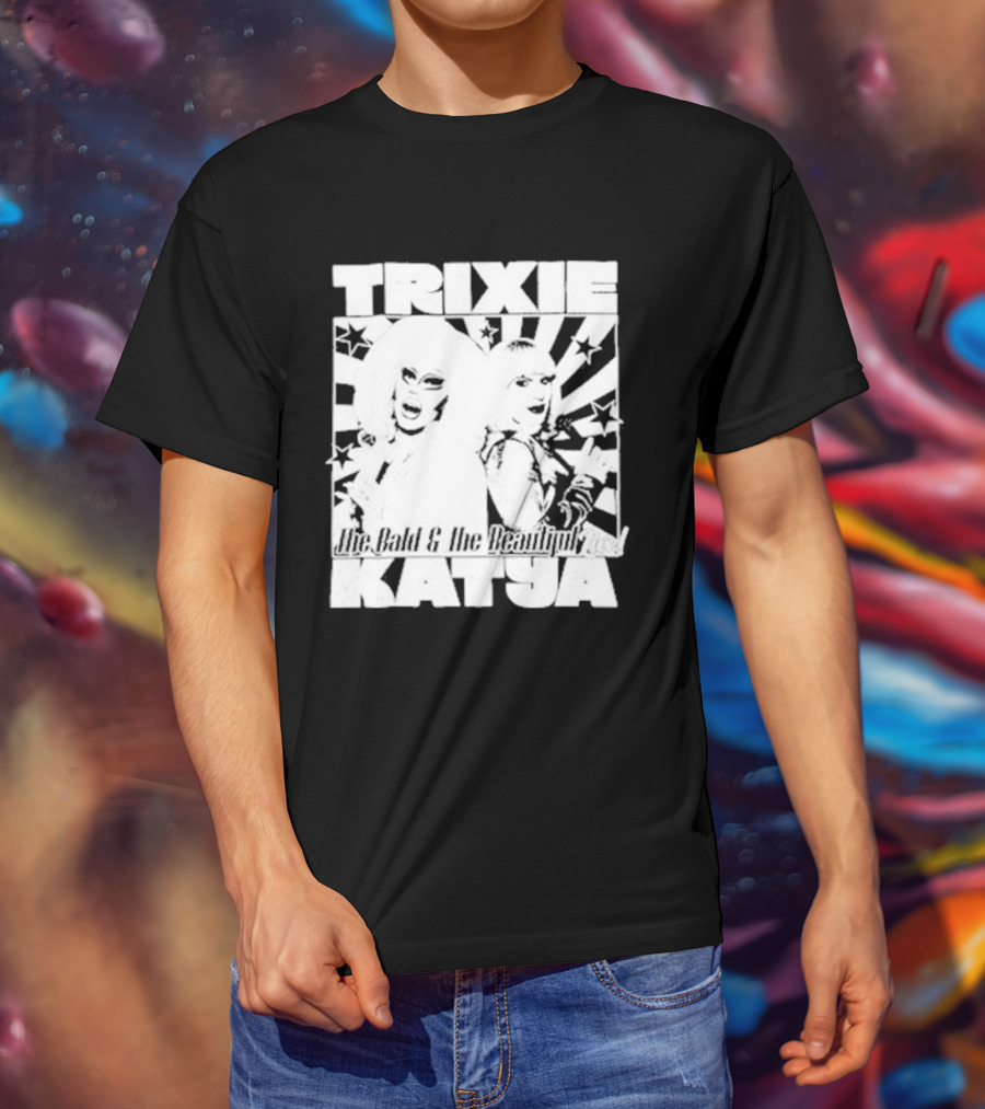 Trixie Katya The Bald And The Beautiful Stars Burst Microphone T-Shirt